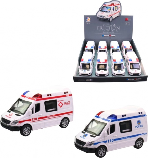 Ambulanță auto cu lumină și sunet, 14 cm