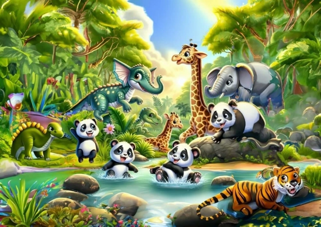 Puzzle Panda scăldându-se 50 de piese
