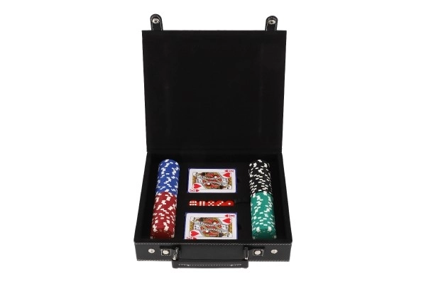 Set poker 100 piese cu cărți și zaruri în geantă