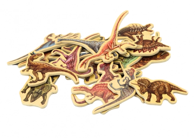 Magneti din lemn Dinosauri set 20 bucăți colorate