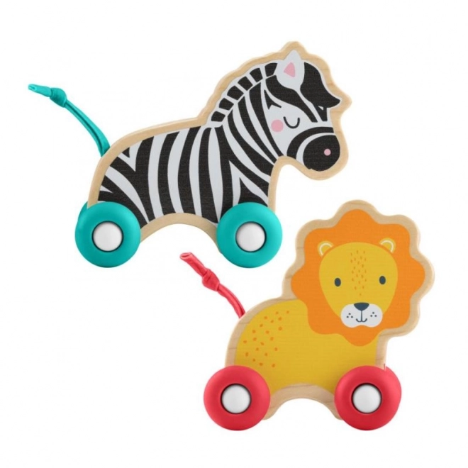 Animale de împins din lemn Leu și Zebră de la Fisher-Price