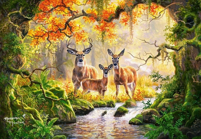 Puzzle Royal Family cu cerbi și căprioare în pădure