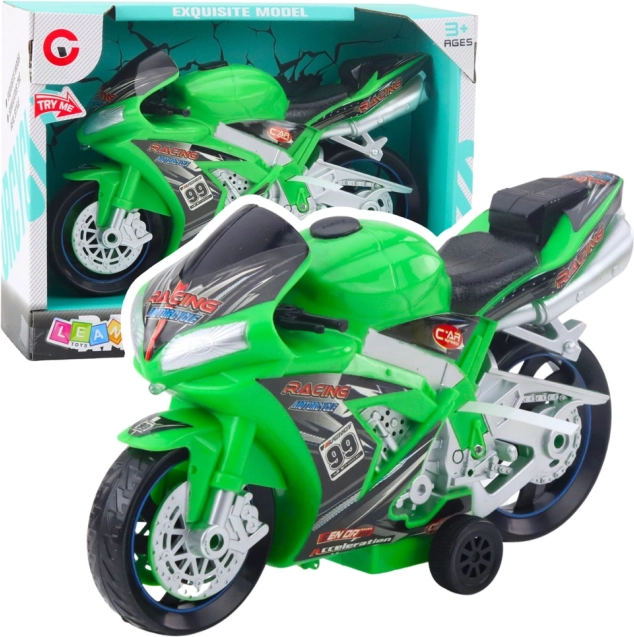 motocicletă de curse jucărie verde cu lumini și sunete