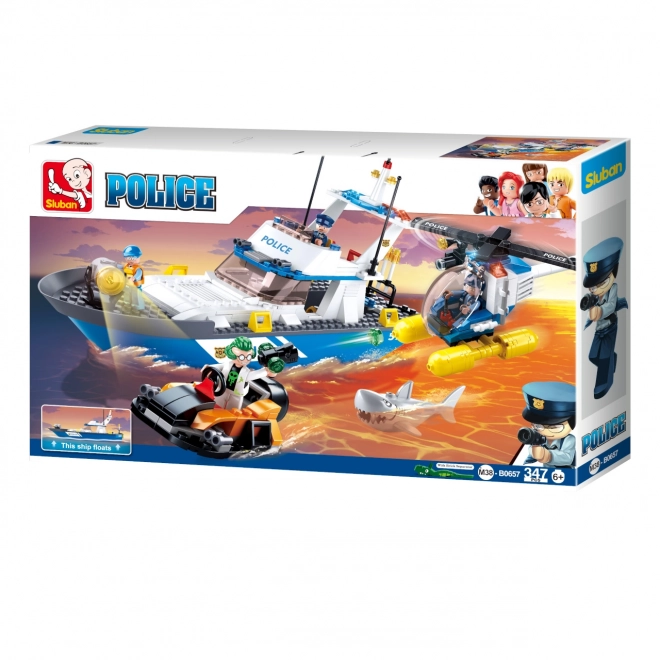 Set construcție Sluban Poliția: Barcă, elicopter și hoț în barcă