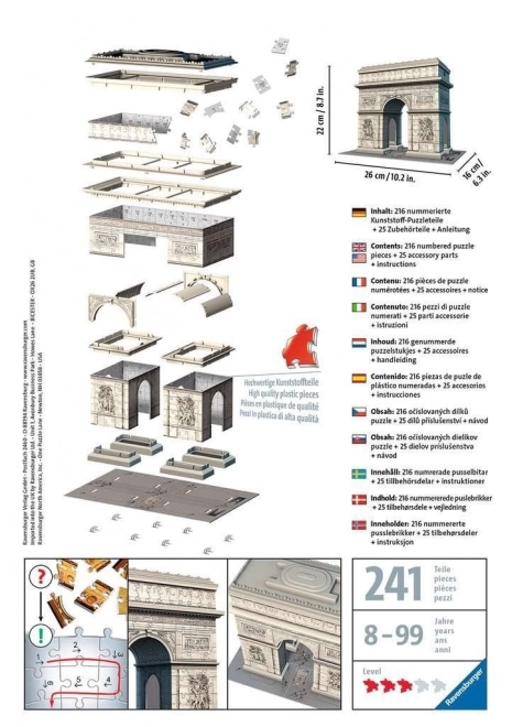 Puzzle 3D Arcul de Triumf Franța 216 piese