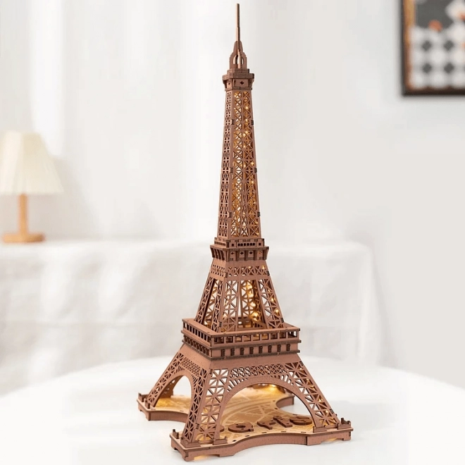 Puzzle 3D din lemn Noaptea Turnului Eiffel, luminoase