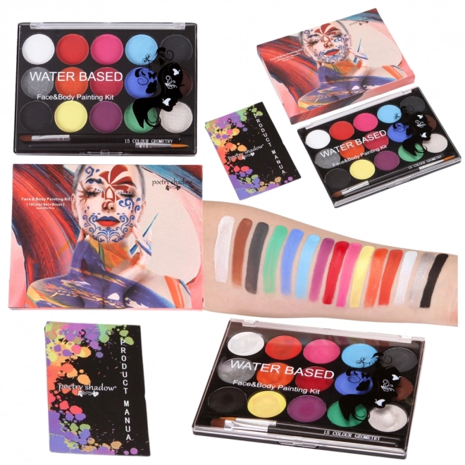 Set de pictură față și corp 15 culori cu 2 pensule