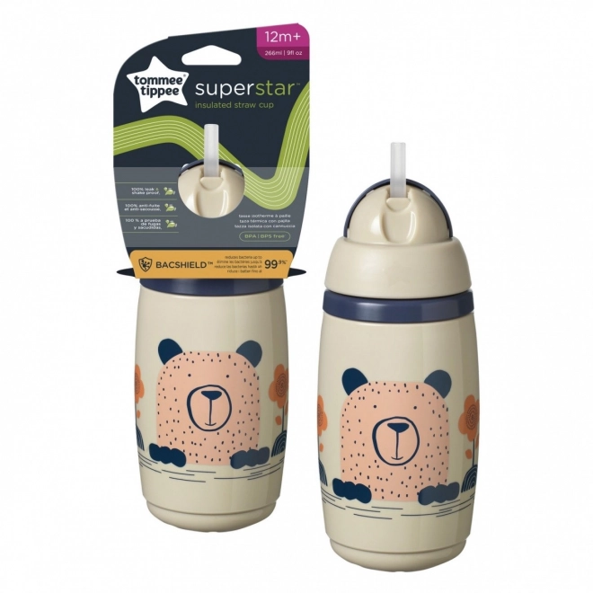Cana izolantă Tommee Tippee cu pai 266 ml gri