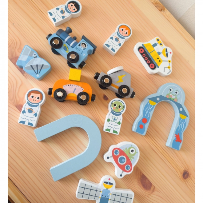 Tren de jucărie din lemn Spațial Tooky Toy