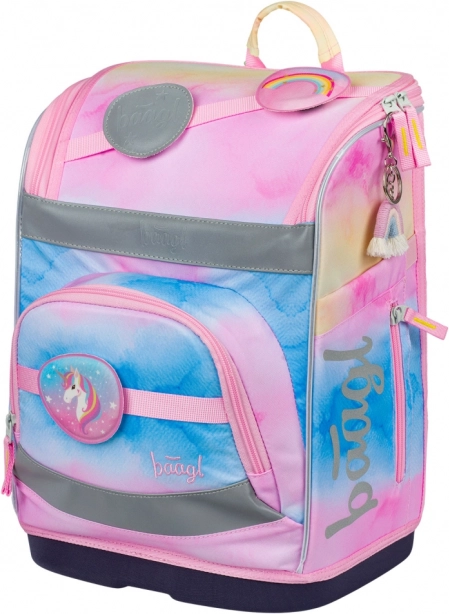 Baagl set Zippy Plus Rainbow Unicorn: ghiozdan, penar, saculet, sort, portofel