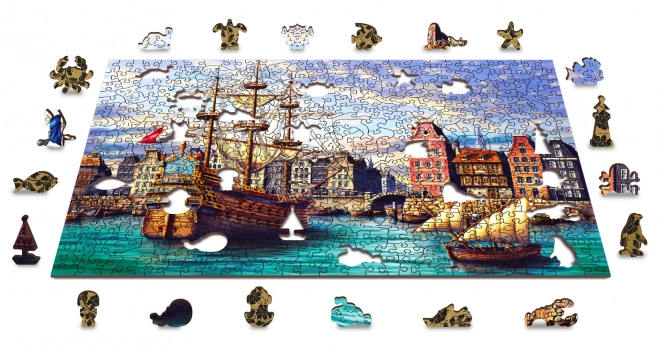 Puzzle din lemn nave vechi în port