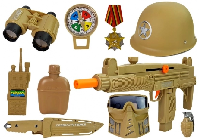 Set de jucării militare cu pistol, mască și cască