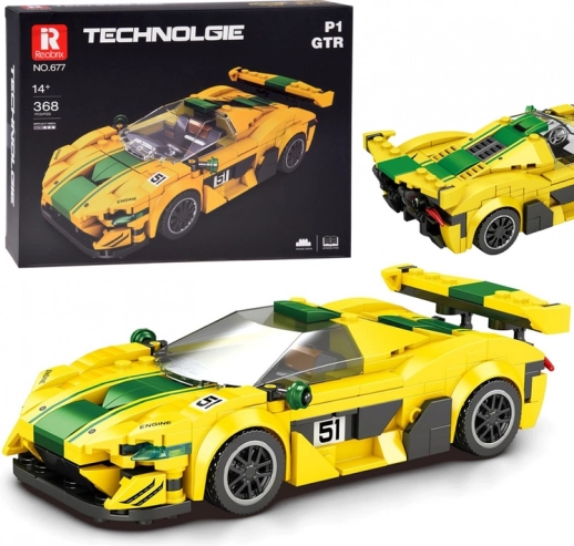 Set tehnic mașină sport galben‑verde 368 piese