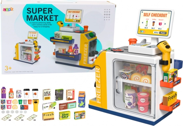 Supermarket pentru copii cu casă de marcat și scanner cu lumini și sunete