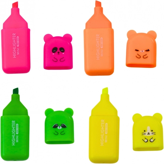 Set mini evidențiatoare ursuleți în carcasă de plastic, 5 buc