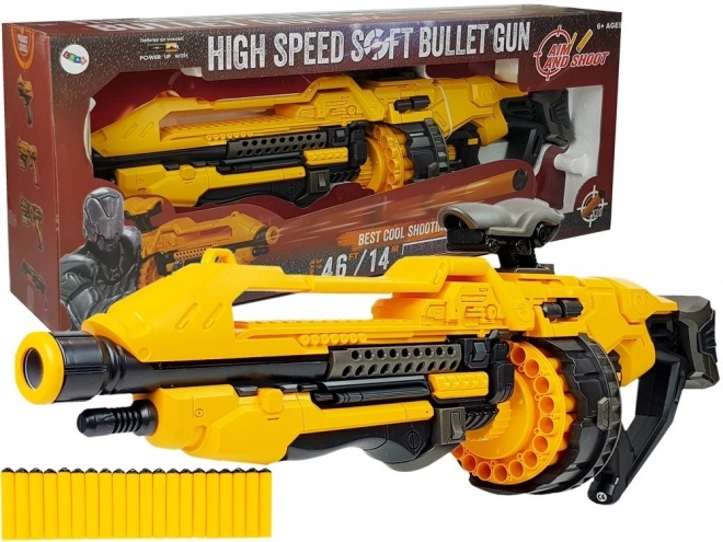 Pistolă electrică din spumă pentru copii cu magazie rotativă - galbenă