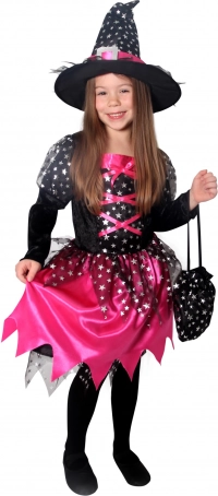 Costum de vrăjitoare pentru copii Negru-Roz cu Stele