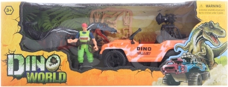 Set cu dinozaur, mașină de teren și figurine