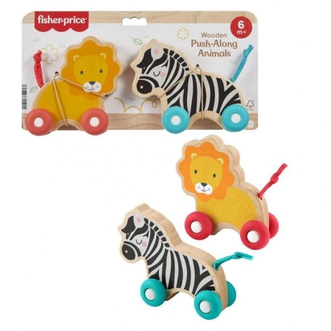 Animale de împins din lemn Leu și Zebră de la Fisher-Price