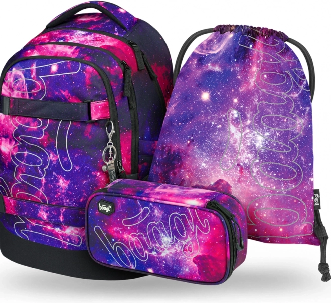 Set școlar Baagl Galaxy: rucsac, penar, săculeț