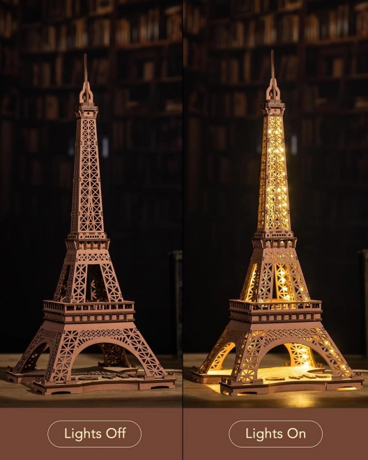 Puzzle 3D din lemn Noaptea Turnului Eiffel, luminoase