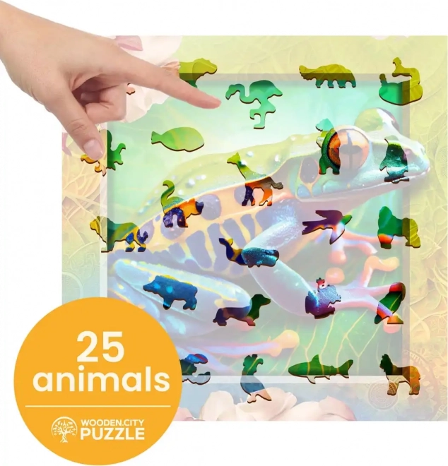 Puzzle 3D din lemn cu broască colorată