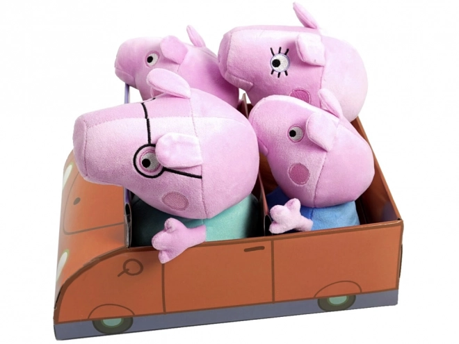 Set de plușuri Peppa Pig și familia în mașină