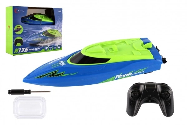 Barcă cu motor RC plastic 22cm albastră pe baterii 2,4Ghz