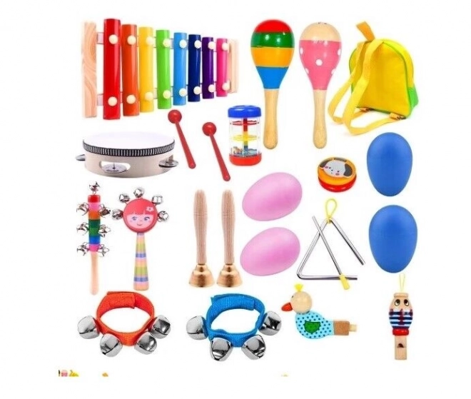 Set instrumente muzicale din lemn pentru copii 2+ cu rucsac