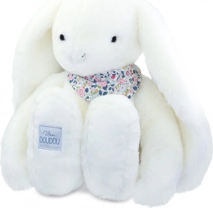 Doudou iepure de pluș alb cu eșarfă 50 cm