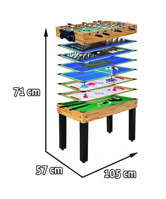 Masă de joc 12 în 1 pentru copii și adulți + Placă MDF 105x57x71cm + Fotbal de masă Biliard Tenis de masă Șah Bowling