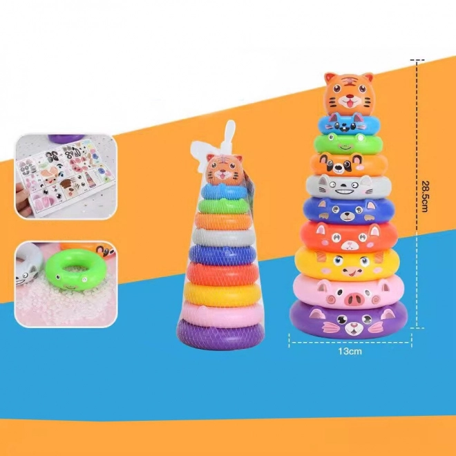 Piramidă cu cercuri și stickere animale tigris colorată
