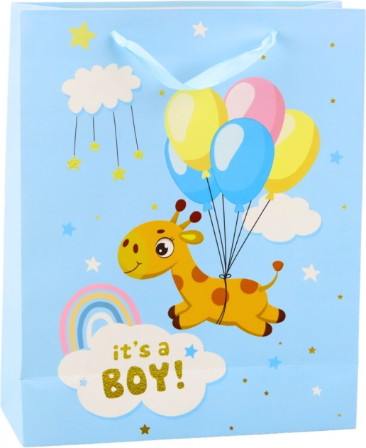 Pungă cadou It's a Boy girafă albastră
