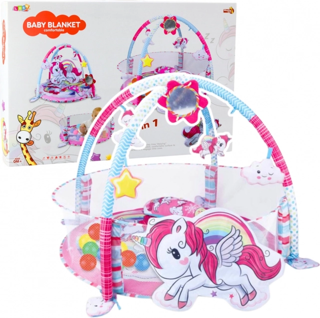 Saltea de joacă educațională 3 în 1 pentru bebeluși cu unicorn roz