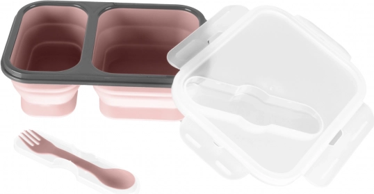 Cutie mare pentru gustări din silicon cu tacâmuri, Old Pink