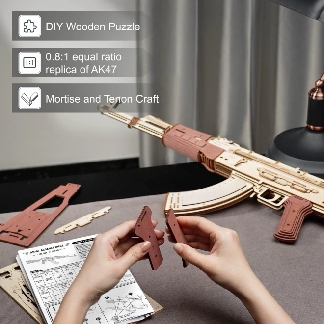 Puzzle 3D din lemn pușcă AK-47