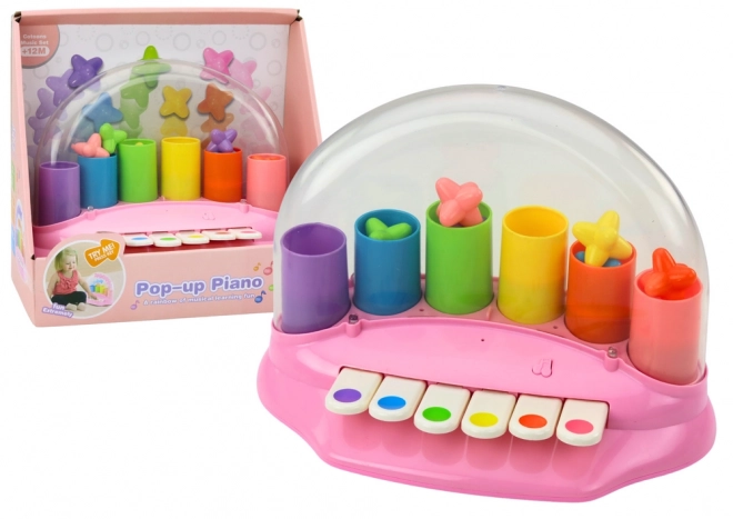 Pianină interactivă cu steluțe săltărețe roz