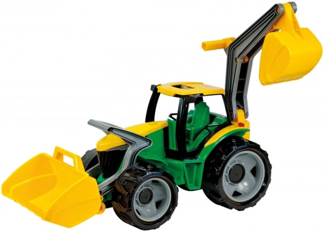 Tractor cu cupă și excavator verde-galben