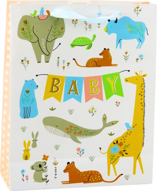 Pungă cadou Baby cu animăluțe 32 x 26 x 10 cm