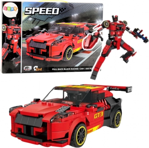Set de construcție 2în1 mașină GT3 și robot, 335 piese, roșu