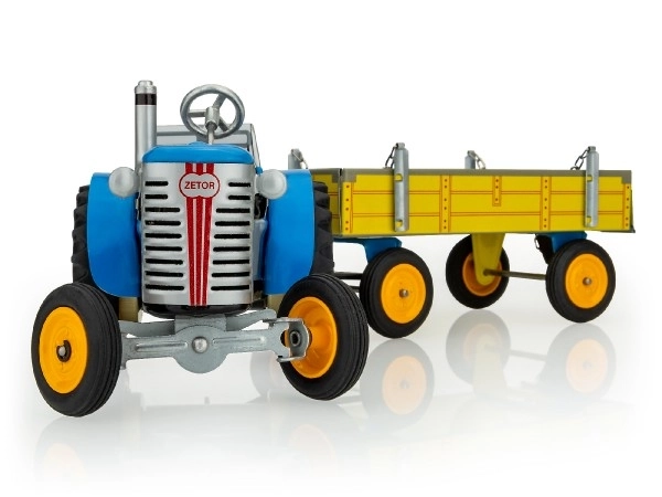 Tractor Zetor cu remorcă albastră pe cheie, metal, 28 cm