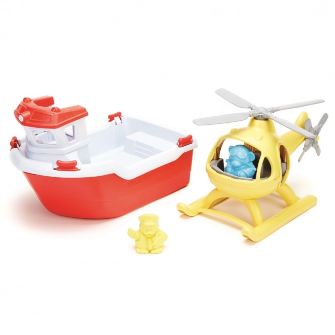 Barcă de salvare cu elicopter de la Green Toys