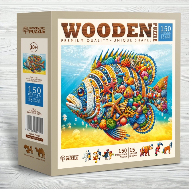 Puzzle din lemn pește la modă 150 piese