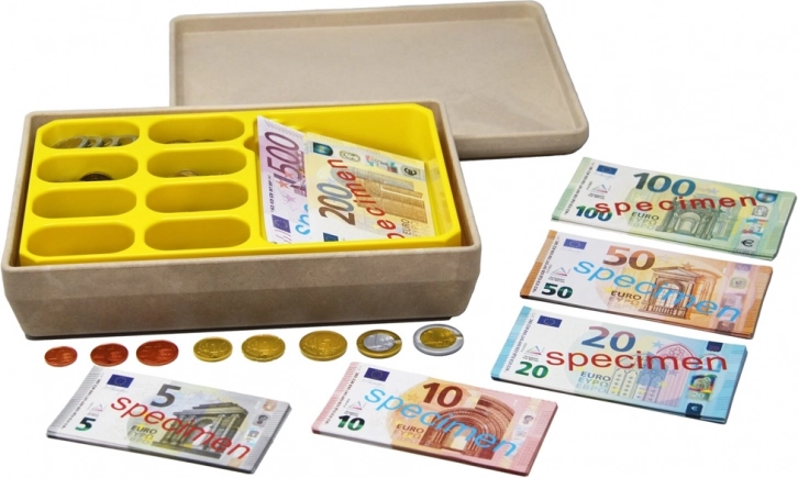 Casă de marcat pentru copii cu bancnote și monede euro