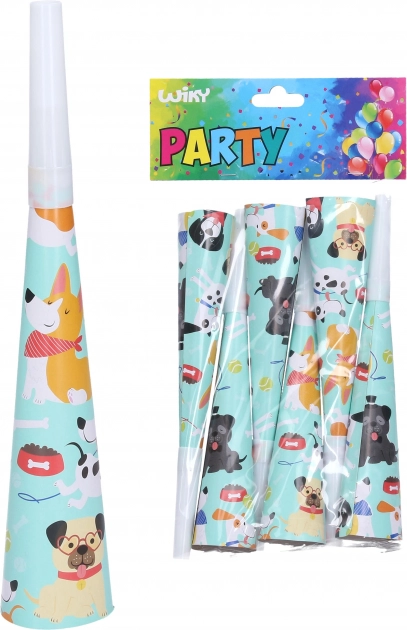 Trompete de petrecere cu motiv canin 20 cm (6 buc.)