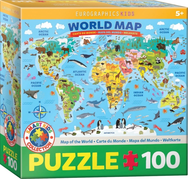 Puzzle cu ilustrația harta lumii 100 de piese