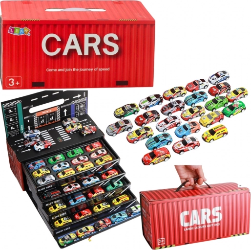 Set de mașinuțe cu mecanism pull-back în container, 48 buc.