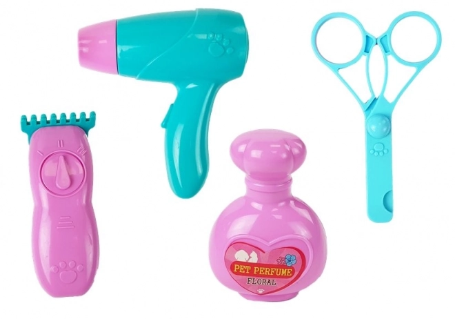Cățeluș de pluș pe lesă cu baterii crem și accesorii
