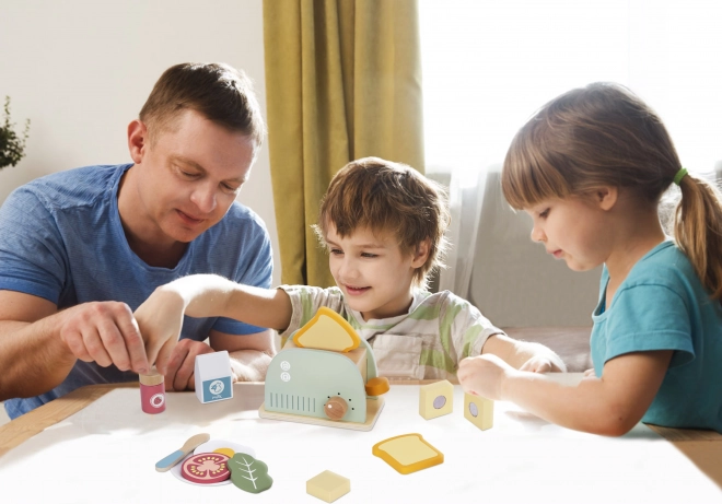 Set prăjitor de pâine din lemn pastel pentru micul dejun de la Tooky Toy