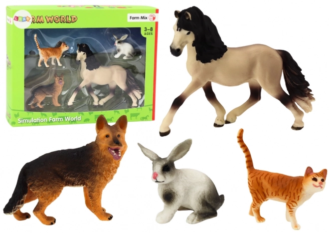 Set figurine animale domestice cal câine iepure pisică 4 bucăți